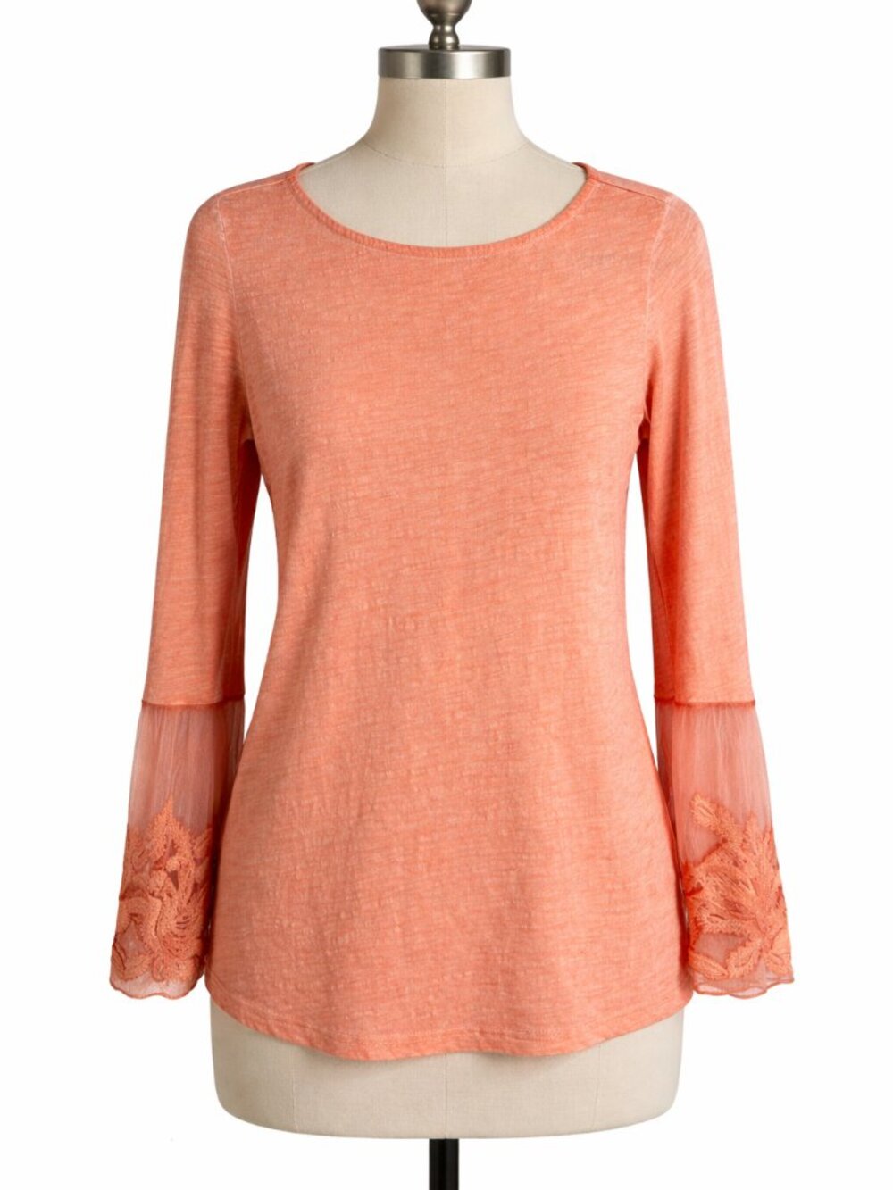 Soft Surroundings Peach Lace Sleeve Top XS